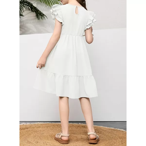 blibean Teen Girls Dresses Kids Double Layer Ruffle Sleeve Dress Size 6-15 Years