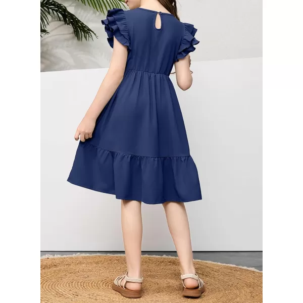 blibean Teen Girls Dresses Kids Double Layer Ruffle Sleeve Dress Size 6-15 Years