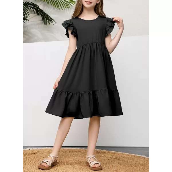 blibean Teen Girls Dresses Kids Double Layer Ruffle Sleeve Dress Size 6-15 Years