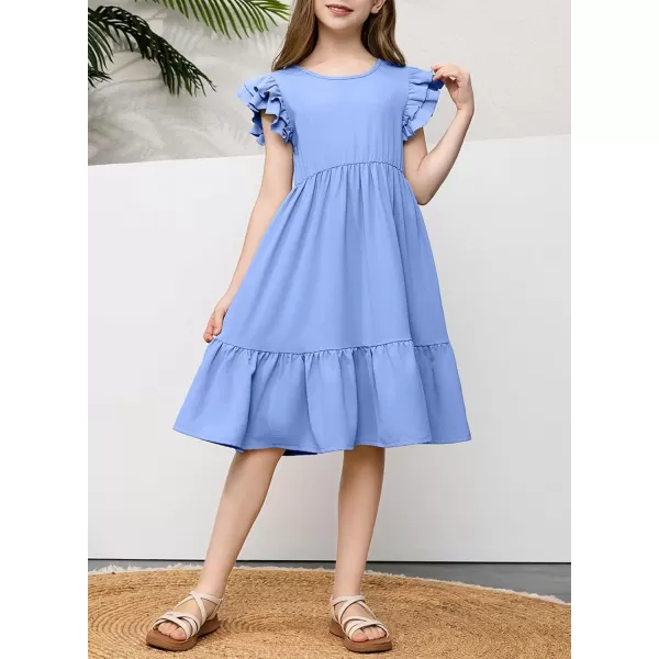 blibean Teen Girls Dresses Kids Double Layer Ruffle Sleeve Dress Size 6-15 Years