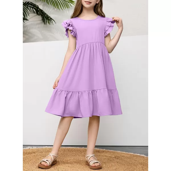 blibean Teen Girls Dresses Kids Double Layer Ruffle Sleeve Dress Size 6-15 Years