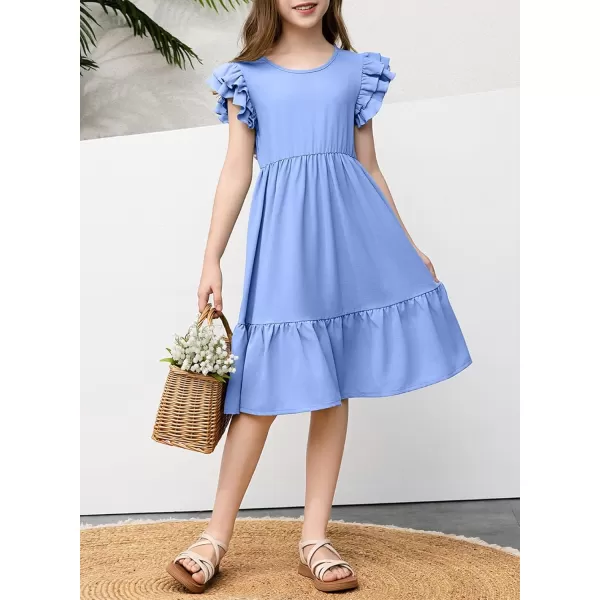 blibean Teen Girls Dresses Kids Double Layer Ruffle Sleeve Dress Size 6-15 Years