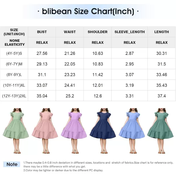 blibean Teen Girls Dresses Kids Double Layer Ruffle Sleeve Dress Size 6-15 Years