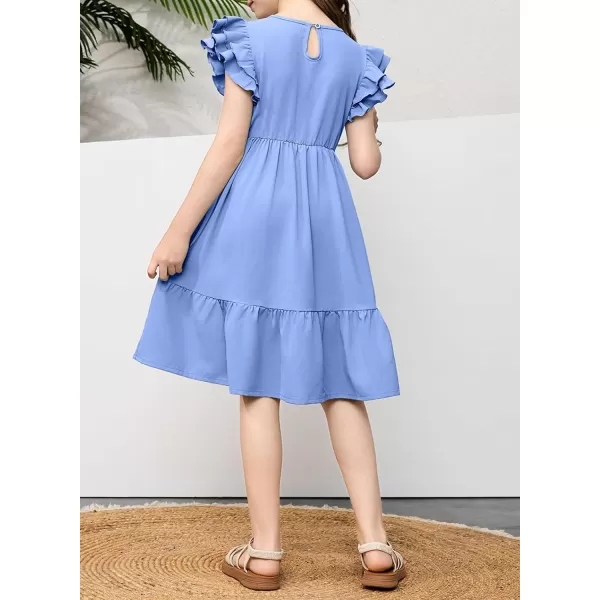 blibean Teen Girls Dresses Kids Double Layer Ruffle Sleeve Dress Size 6-15 Years