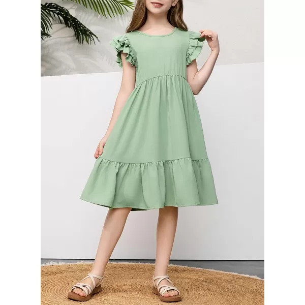 blibean Teen Girls Dresses Kids Double Layer Ruffle Sleeve Dress Size 6-15 Years