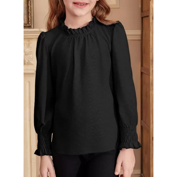 blibean Teen Girls Fall Ruffle Bloues Kids Smocked Long Sleeve Shirts Size 6-15 Years