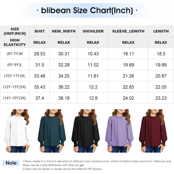 blibean Teen Girls Fall Ruffle Bloues Kids Smocked Long Sleeve Shirts Size 6-15 Years