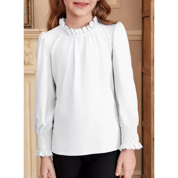 blibean Teen Girls Fall Ruffle Bloues Kids Smocked Long Sleeve Shirts Size 6-15 Years