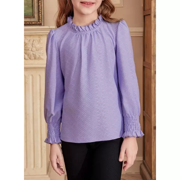 blibean Teen Girls Fall Ruffle Bloues Kids Smocked Long Sleeve Shirts Size 6-15 Years