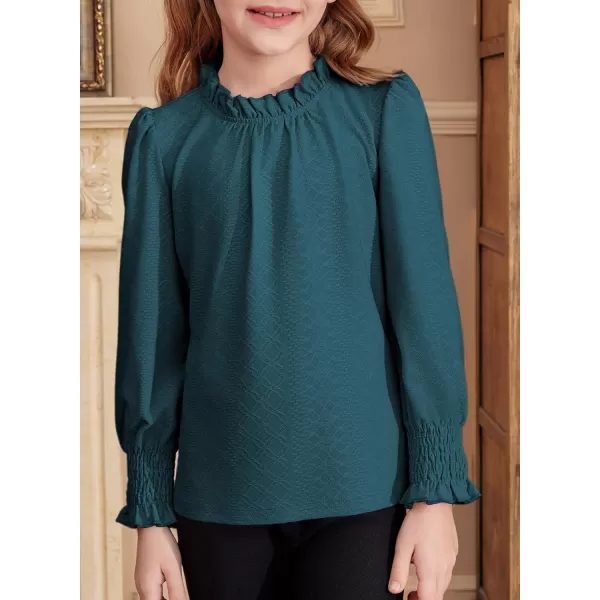 blibean Teen Girls Fall Ruffle Bloues Kids Smocked Long Sleeve Shirts Size 6-15 Years