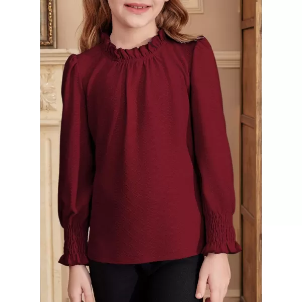 blibean Teen Girls Fall Ruffle Bloues Kids Smocked Long Sleeve Shirts Size 6-15 Years