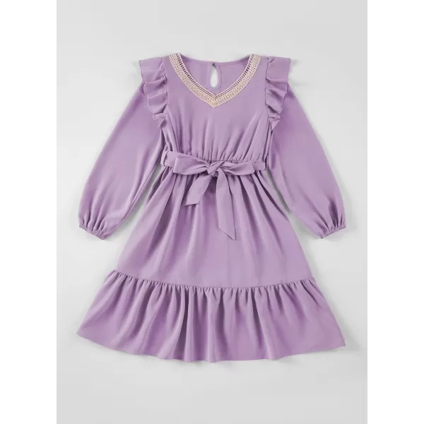 blibean Teen Girls Lace Neckline Dress Kids Semi Formal Long Sleeve Dresses Size 6-15 Years