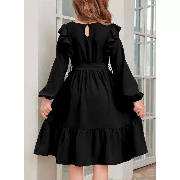 blibean Teen Girls Lace Neckline Dress Kids Semi Formal Long Sleeve Dresses Size 6-15 Years