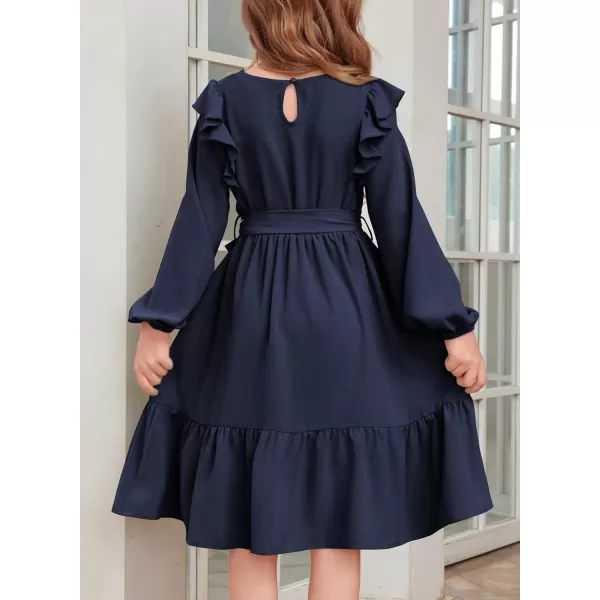 blibean Teen Girls Lace Neckline Dress Kids Semi Formal Long Sleeve Dresses Size 6-15 Years