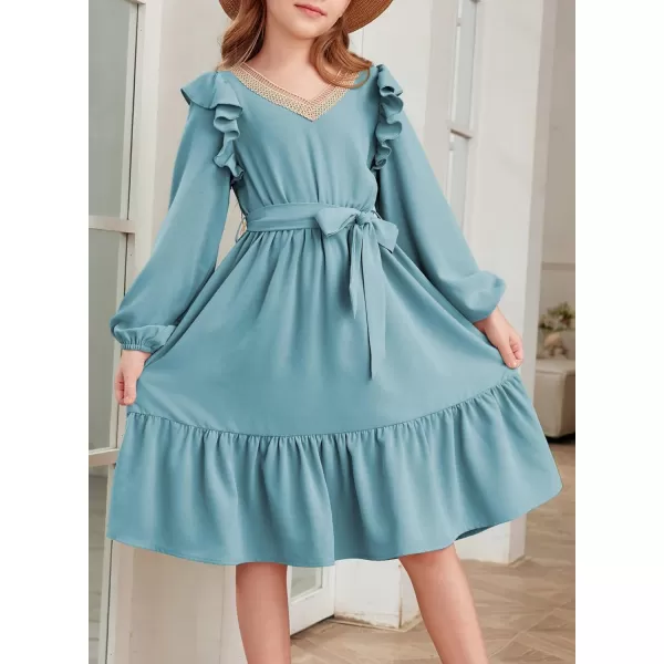 blibean Teen Girls Lace Neckline Dress Kids Semi Formal Long Sleeve Dresses Size 6-15 Years