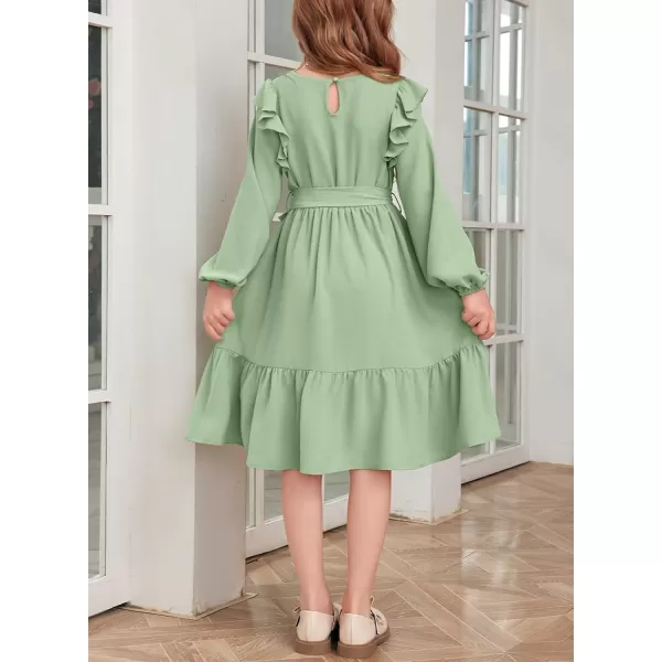 blibean Teen Girls Lace Neckline Dress Kids Semi Formal Long Sleeve Dresses Size 6-15 Years