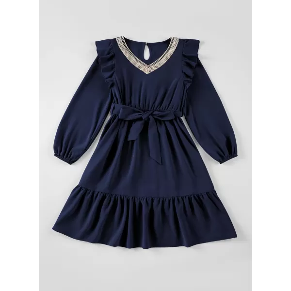 blibean Teen Girls Lace Neckline Dress Kids Semi Formal Long Sleeve Dresses Size 6-15 Years