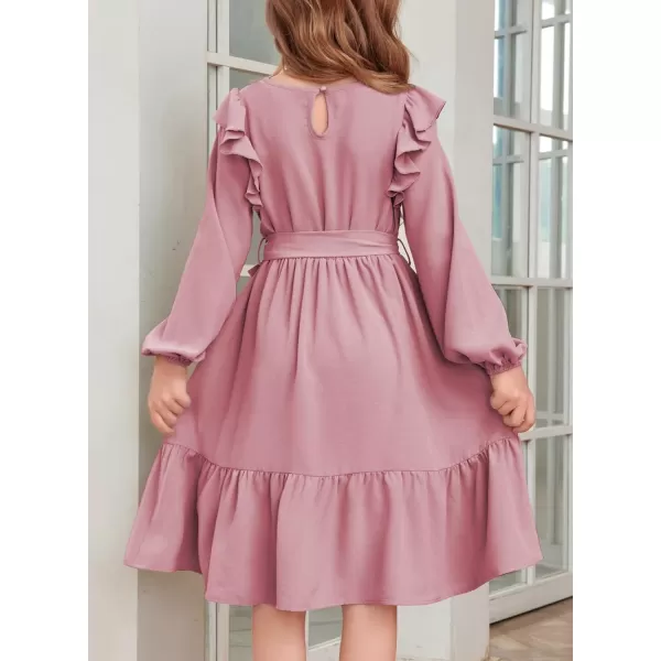 blibean Teen Girls Lace Neckline Dress Kids Semi Formal Long Sleeve Dresses Size 6-15 Years