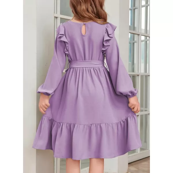 blibean Teen Girls Lace Neckline Dress Kids Semi Formal Long Sleeve Dresses Size 6-15 Years