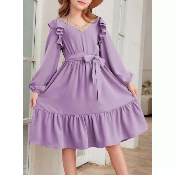 blibean Teen Girls Lace Neckline Dress Kids Semi Formal Long Sleeve Dresses Size 6-15 Years