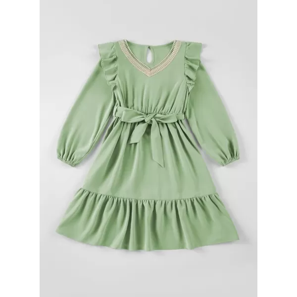 blibean Teen Girls Lace Neckline Dress Kids Semi Formal Long Sleeve Dresses Size 6-15 Years