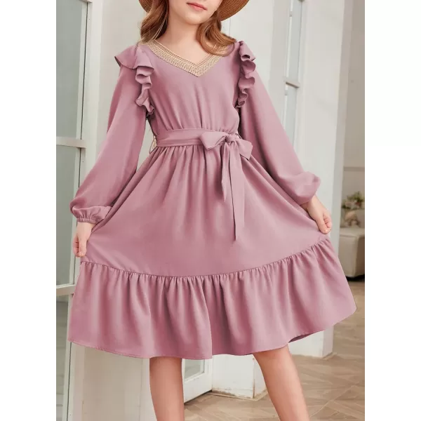 blibean Teen Girls Lace Neckline Dress Kids Semi Formal Long Sleeve Dresses Size 6-15 Years