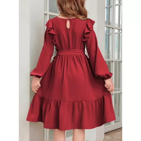 blibean Teen Girls Lace Neckline Dress Kids Semi Formal Long Sleeve Dresses Size 6-15 Years
