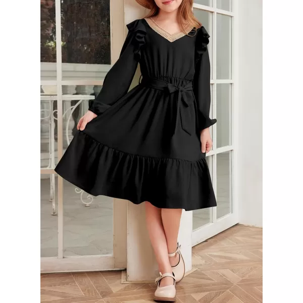 blibean Teen Girls Lace Neckline Dress Kids Semi Formal Long Sleeve Dresses Size 6-15 Years