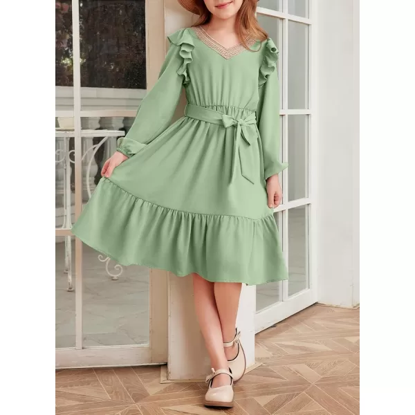 blibean Teen Girls Lace Neckline Dress Kids Semi Formal Long Sleeve Dresses Size 6-15 Years