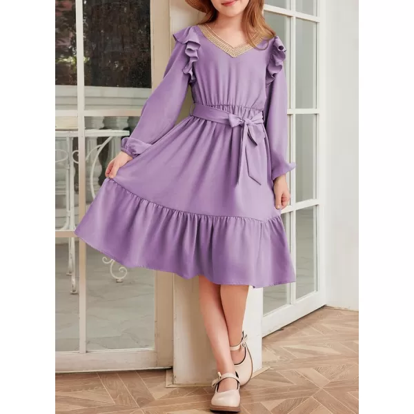 blibean Teen Girls Lace Neckline Dress Kids Semi Formal Long Sleeve Dresses Size 6-15 Years