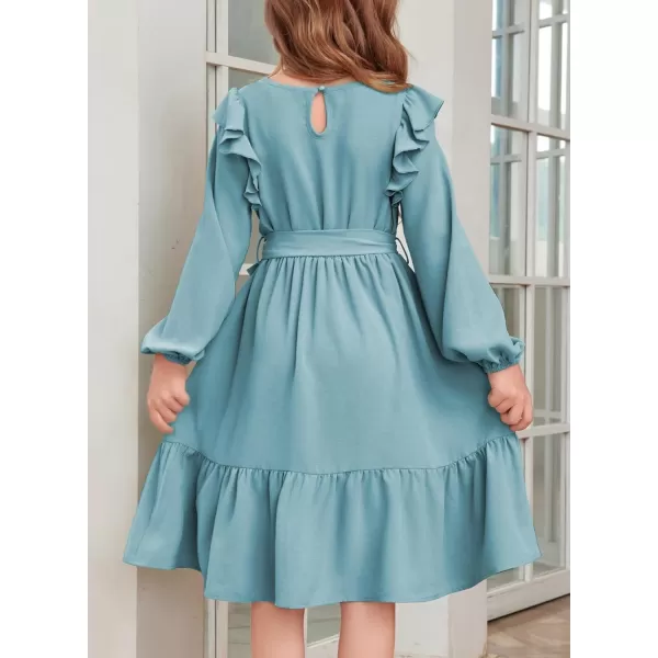 blibean Teen Girls Lace Neckline Dress Kids Semi Formal Long Sleeve Dresses Size 6-15 Years