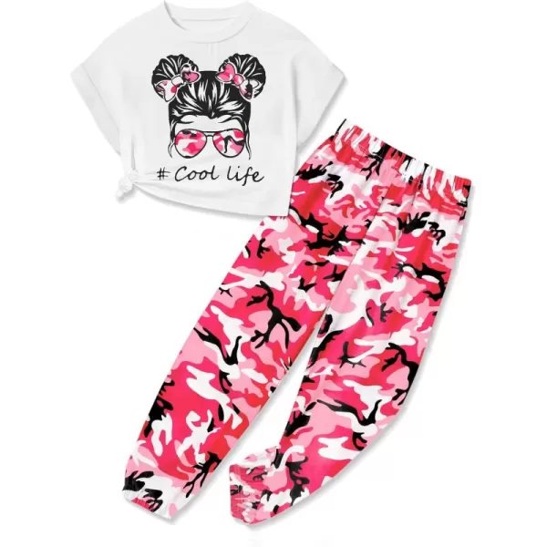 Girls 2 Piece Outfits Kids Clothes Cute Cool Girl Crop Tops + Camouflage Pants Summer Clothing Sets