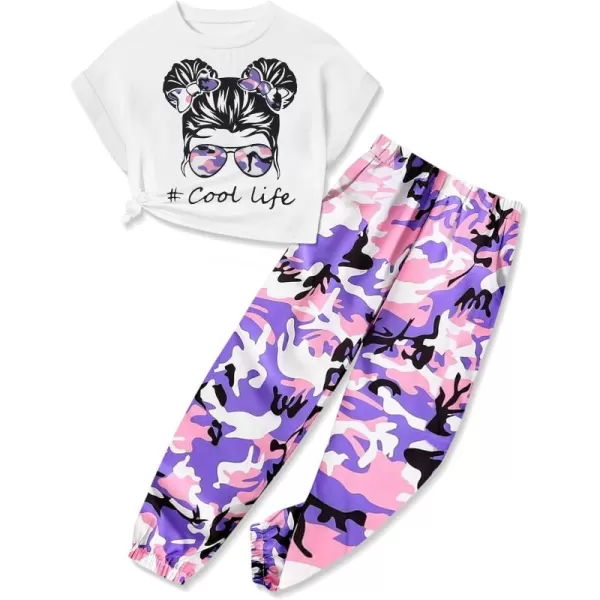 Girls 2 Piece Outfits Kids Clothes Cute Cool Girl Crop Tops + Camouflage Pants Summer Clothing Sets