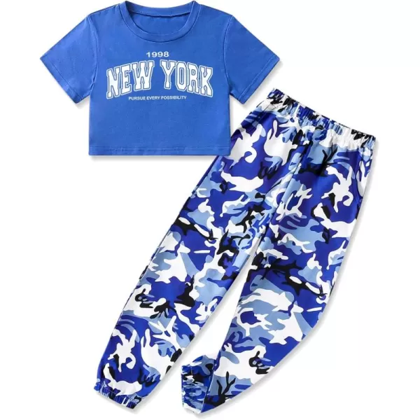Girls 2 Piece Outfits Kids Clothes Cute Cool Girl Crop Tops + Camouflage Pants Summer Clothing Sets