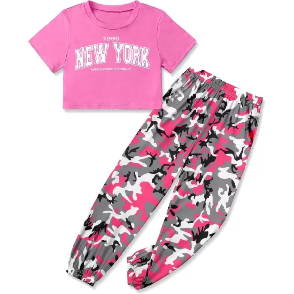 Girls 2 Piece Outfits Kids Clothes Cute Cool Girl Crop Tops + Camouflage Pants Summer Clothing Sets