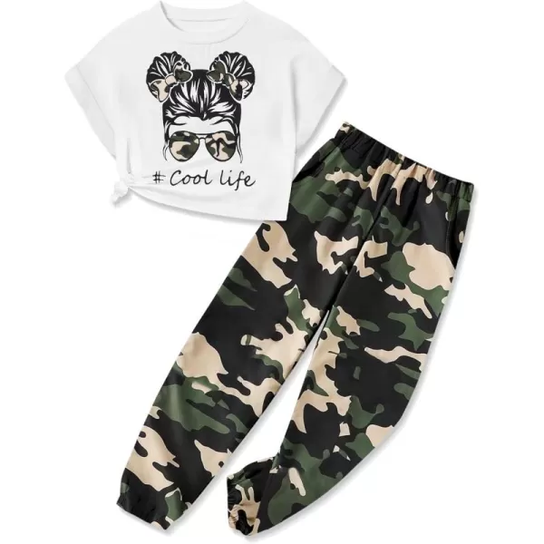 Girls 2 Piece Outfits Kids Clothes Cute Cool Girl Crop Tops + Camouflage Pants Summer Clothing Sets