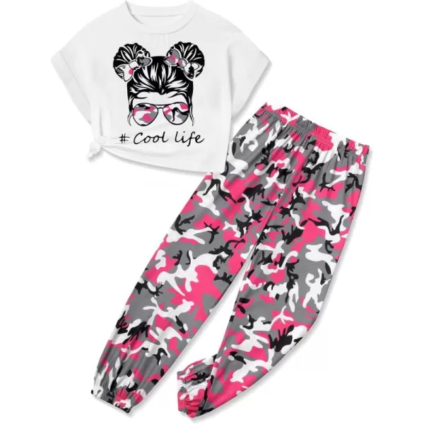 Girls 2 Piece Outfits Kids Clothes Cute Cool Girl Crop Tops + Camouflage Pants Summer Clothing Sets