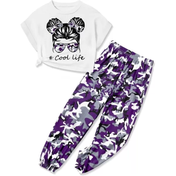 Girls 2 Piece Outfits Kids Clothes Cute Cool Girl Crop Tops + Camouflage Pants Summer Clothing Sets