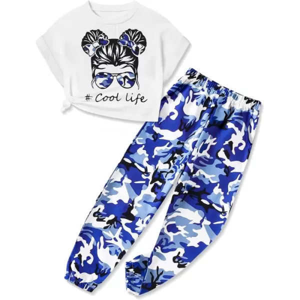 Girls 2 Piece Outfits Kids Clothes Cute Cool Girl Crop Tops + Camouflage Pants Summer Clothing Sets