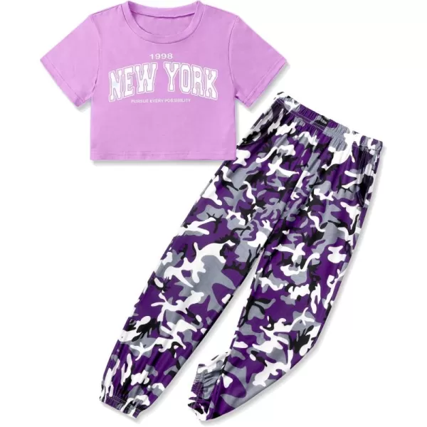 Girls 2 Piece Outfits Kids Clothes Cute Cool Girl Crop Tops + Camouflage Pants Summer Clothing Sets