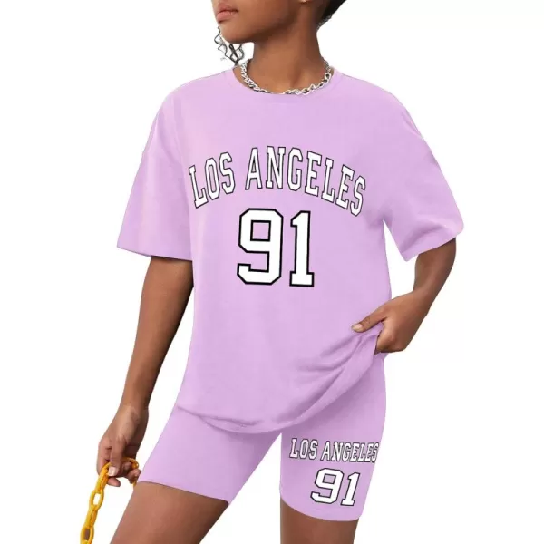 Girls Clothes Summer Outfits Graphic Letter Print Tee Shirt + Biker Shorts 2Pcs Clothing Set 7-16T