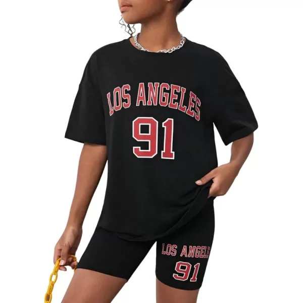 Girls Clothes Summer Outfits Graphic Letter Print Tee Shirt + Biker Shorts 2Pcs Clothing Set 7-16T