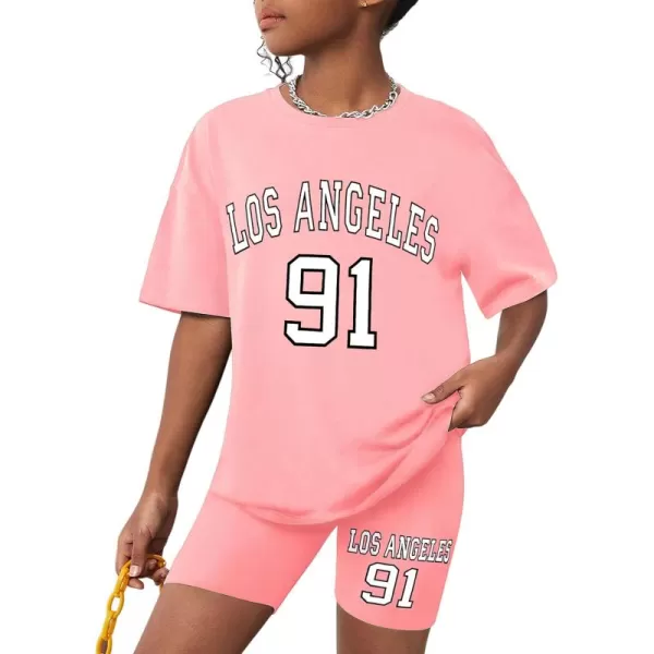 Girls Clothes Summer Outfits Graphic Letter Print Tee Shirt + Biker Shorts 2Pcs Clothing Set 7-16T