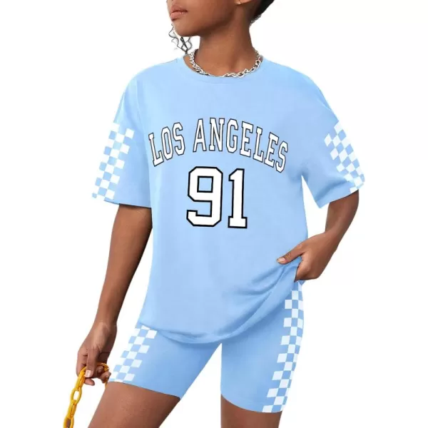 Girls Clothes Summer Outfits Graphic Letter Print Tee Shirt + Biker Shorts 2Pcs Clothing Set 7-16T