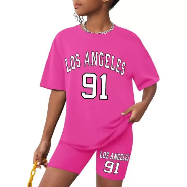 Girls Clothes Summer Outfits Graphic Letter Print Tee Shirt + Biker Shorts 2Pcs Clothing Set 7-16T