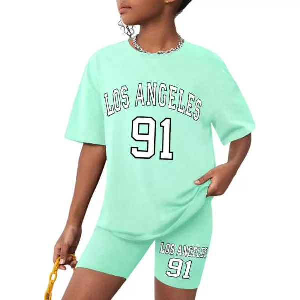 Girls Clothes Summer Outfits Graphic Letter Print Tee Shirt + Biker Shorts 2Pcs Clothing Set 7-16T