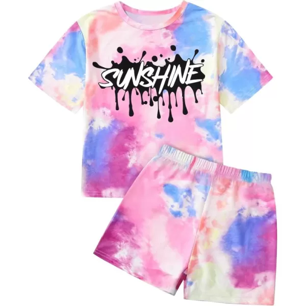 Girls Clothes Summer Outfits Tie Dye Sunshine Printing T-shirts + Shorts 2 Piece Girl Clothing Set