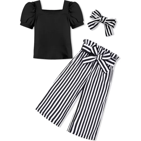 Toddler Girl Clothes Square Neck Puff Sleeve Tops + Wide Leg Pants + Headband 3pcs Spring Summer Girl Outfits