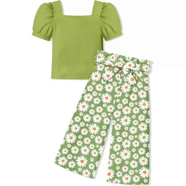 Toddler Girl Clothes Square Neck Puff Sleeve Tops + Wide Leg Pants + Headband 3pcs Spring Summer Girl Outfits