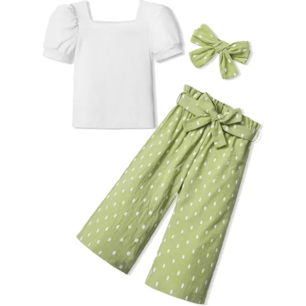 Toddler Girl Clothes Square Neck Puff Sleeve Tops + Wide Leg Pants + Headband 3pcs Spring Summer Girl Outfits